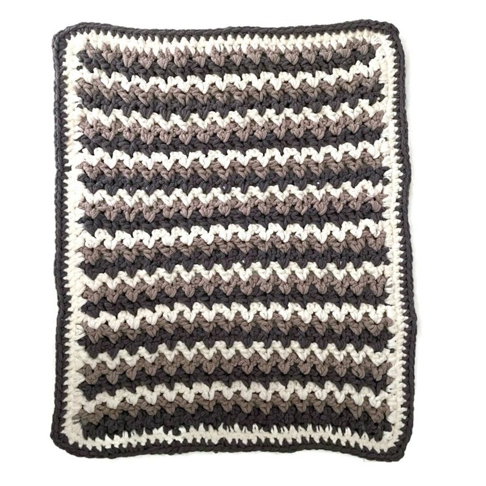 NEW Handmade Crochet Blanket Baby Pet Soft Cuddly Gray Cream Neutral, 30” x 25”